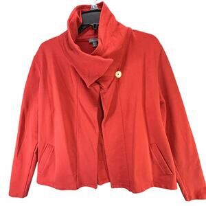 Lilla P Jacket Womens M Coral Red Asymmetrical Button Coat Cozy Modern Casual
